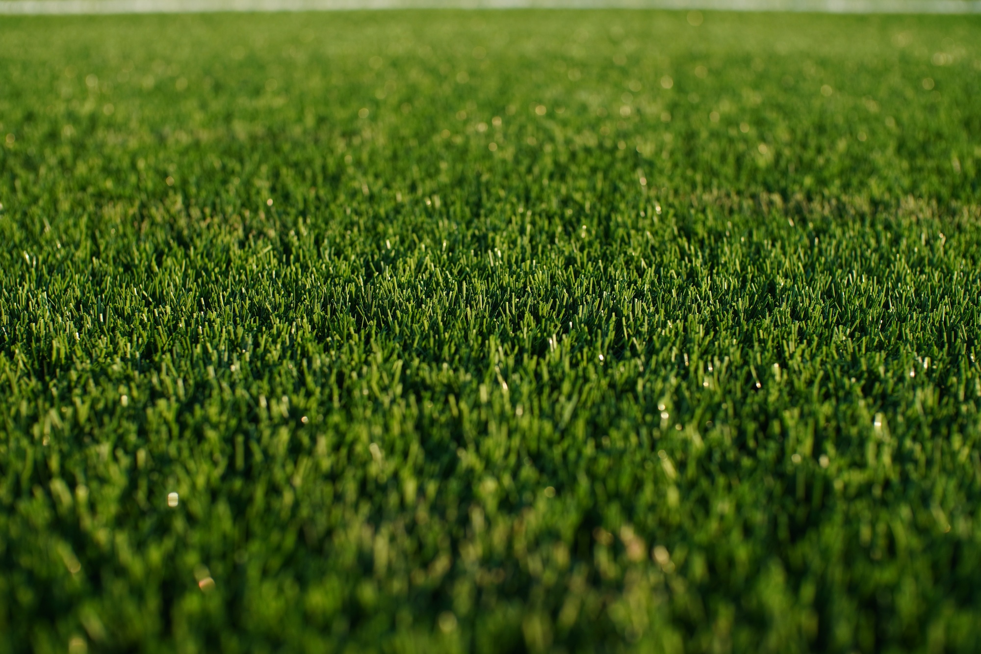 green synthetic grass surface on a soccer ground, european football field with artificial grass