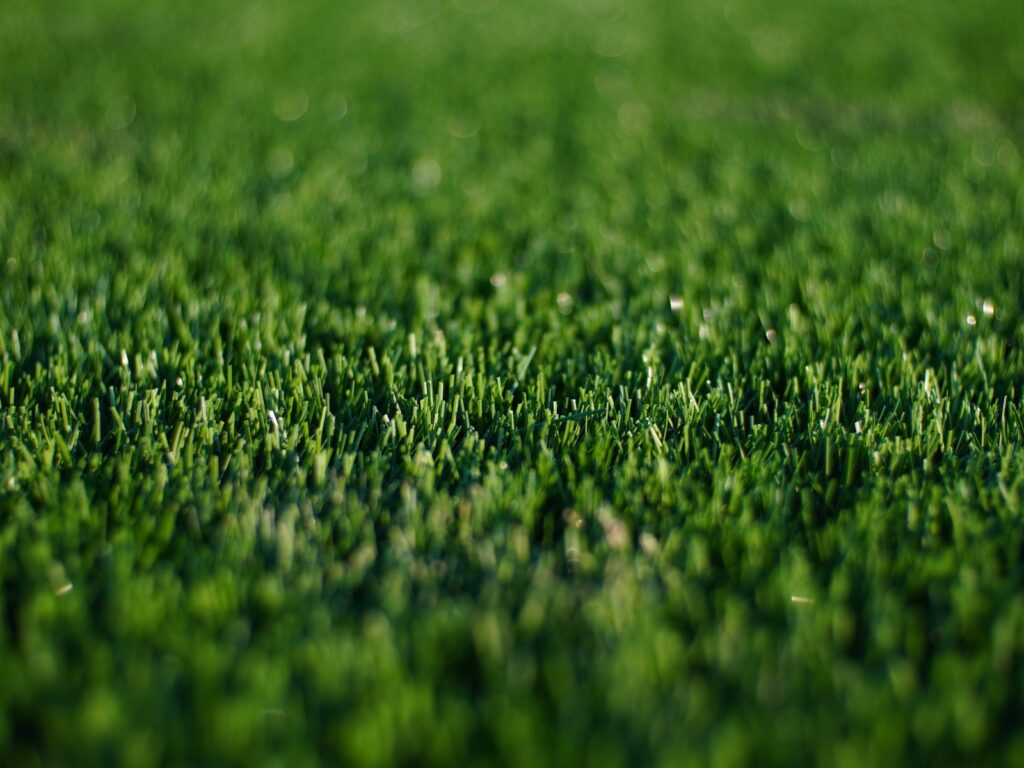 green synthetic grass surface on a soccer ground, european football field with artificial grass